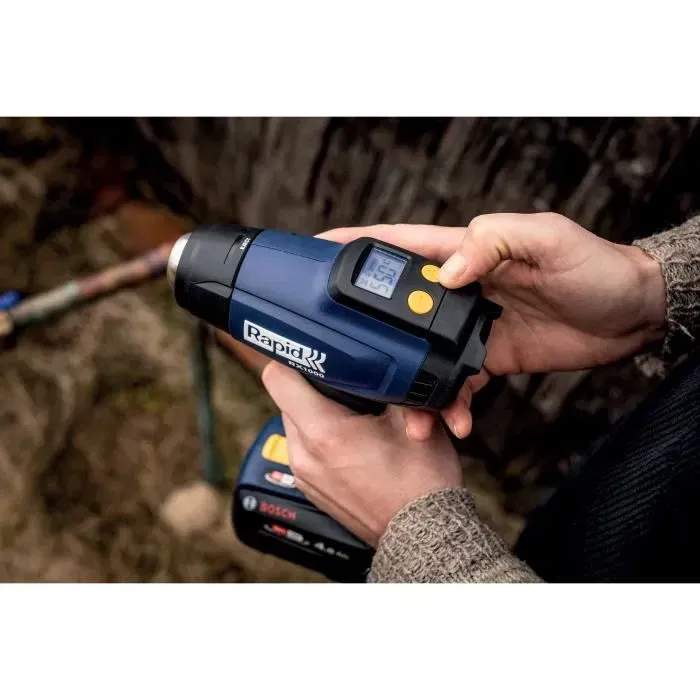 Rapid RX1000 - Pistolet à air chaud 18V, Décapeur thermique jusqu'à 550°C avec écran LCD - Coffret avec batterie 4Ah et chargeur - Compatible Power For All Rapid RX1000 - Pistolet à air chaud 18V, Décapeur thermique jusqu'à 550°C avec écran LCD - Coffret avec batterie 4Ah et chargeur - Compatible Power For All