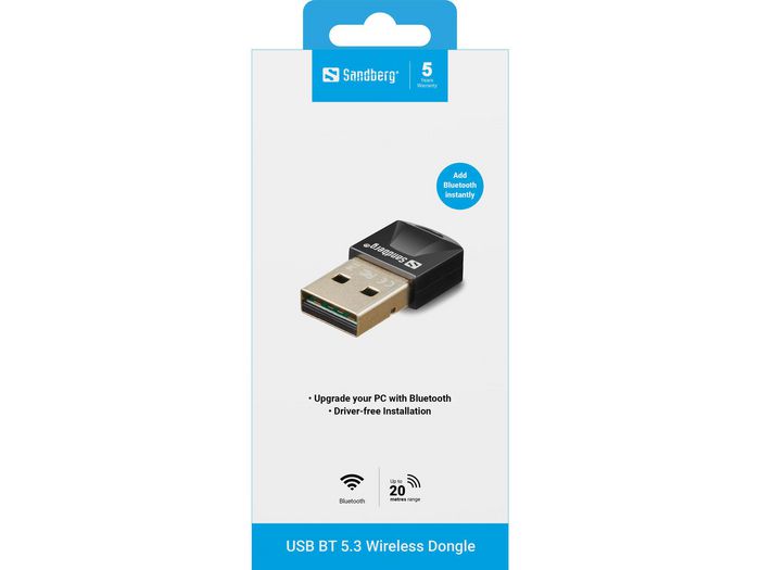 Sandberg Dongle USB Bluetooth 5.3 sans fil pour PC et périphériques