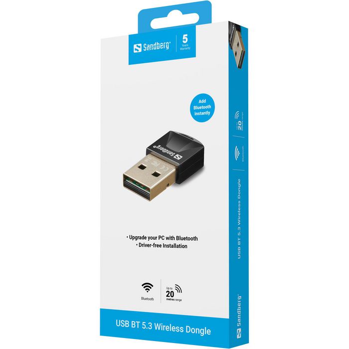 Sandberg Dongle USB Bluetooth 5.3 sans fil pour PC et périphériques
