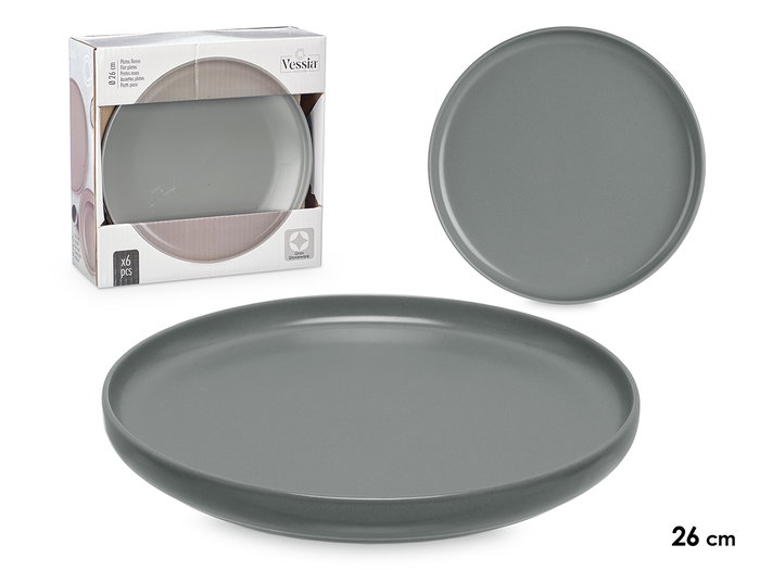 Vessia Assiette Plate Grande Grès Gris Foncé 26.5 cm (Set de 24) Vessia Assiette Plate Grande Grès Gris Foncé 26.5 cm (Set de 24)