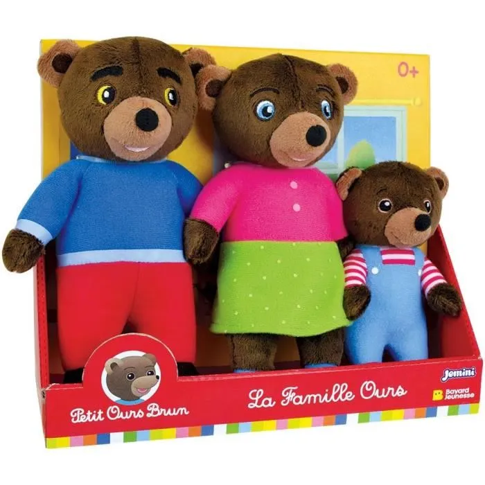 JEMINI - Coffret peluches Petit Ours Brun, Famille complète (Maman, Papa et Petit Ours) - Peluches 13 et 19 cm