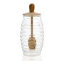 Andrea House Ms66068 Pot à miel en verre borosilicaté et bois avec cuillère 300 ml Ø5,5 x 15,5 cm