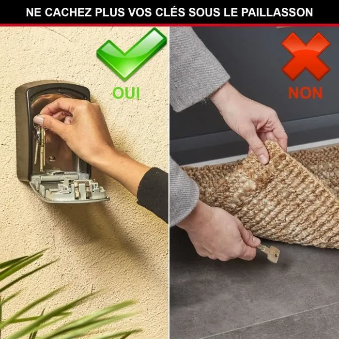 Master Lock - 5403EURD - Coffre-fort de sécurité extérieur mural, XL, avec serrure à combinaison 4 chiffres, boîte à clés, en aluminium, noir/gris, pour logement ou location