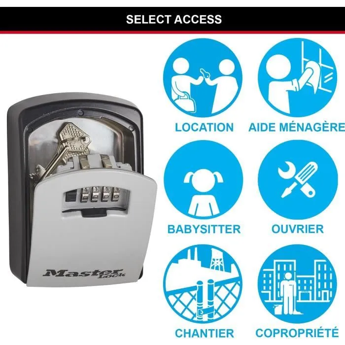 Master Lock - 5403EURD - Coffre-fort de sécurité extérieur mural, XL, avec serrure à combinaison 4 chiffres, boîte à clés, en aluminium, noir/gris, pour logement ou location