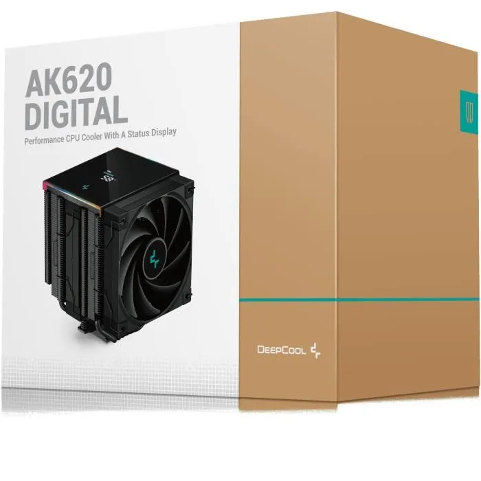 Deepcool AK620 Digital Noir Ventirad CPU avec écran numérique, 2 ventilateurs 120mm, 2 bandes LED A-RGB, Compatible Intel LGA1851/1700/1200/1151/1150/1155 et AMD AM5/AM4