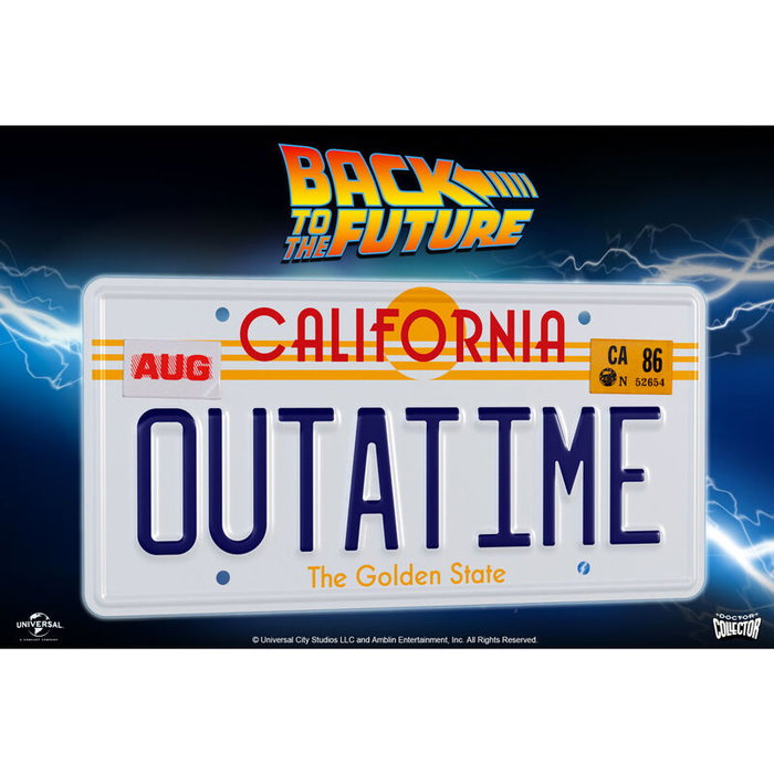 DOCTOR COLLECTOR Réplique plaque d'immatriculation DeLorean Outatime Retour vers le futur