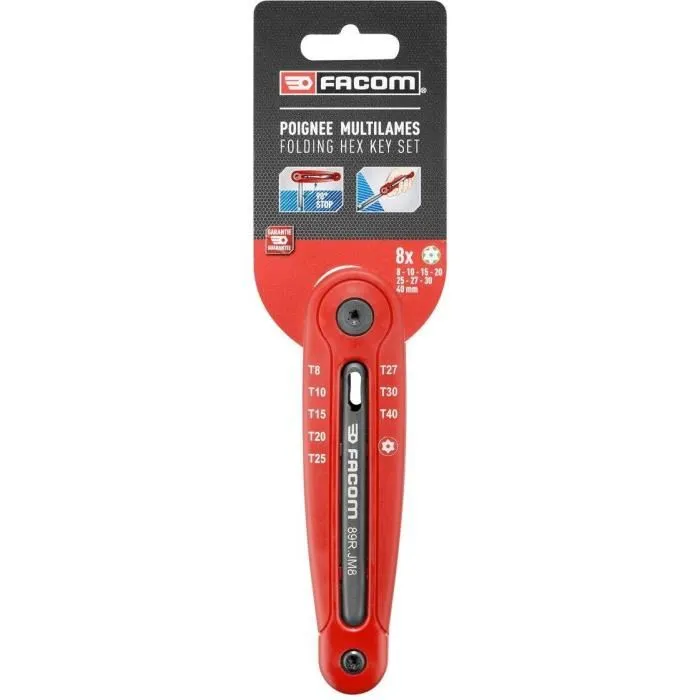 Facom 89R.JM8PB - Jeu de 8 clés Allen Torx Résistorx avec monture, tailles 8-40 mm, 138 mm