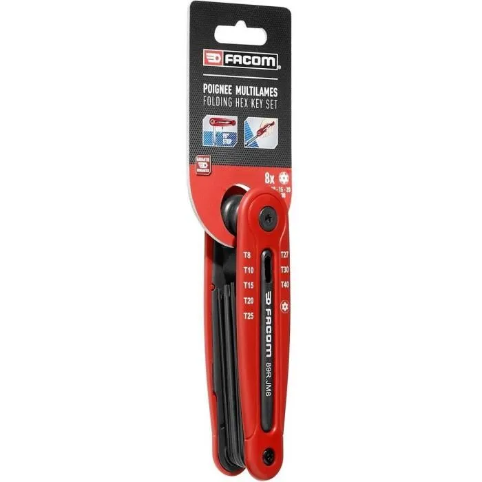 Facom 89R.JM8PB - Jeu de 8 clés Allen Torx Résistorx avec monture, tailles 8-40 mm, 138 mm