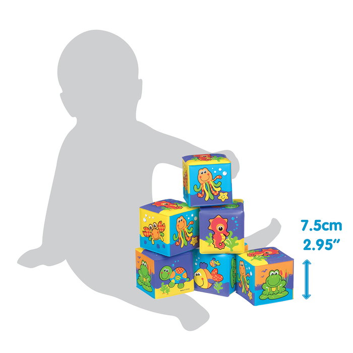 Playgro Blocs de Bain Souples 6 Pièces Multilingue Jeu d'Éveil Motricité Fine +6 Mois