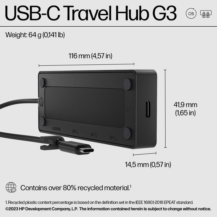 HP Concentrateur USB-C de voyage G3 - Hub avec 2x USB-C, 2x USB-A, HDMI 4K 60Hz - Alimentation pass-through - Compatible PC/Mac HP Concentrateur USB-C de voyage G3 - Hub avec 2x USB-C, 2x USB-A, HDMI 4K 60Hz - Alimentation pass-through - Compatible PC/Mac