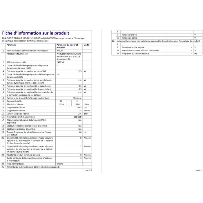 Écran Philips 242B1G/00 23,8" Full HD LCD