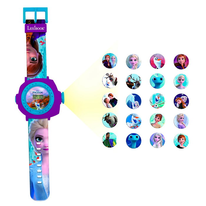 LEXIBOOK Montre-bracelet numérique projetante pour enfants Frozen (Disney) - avec 20 images (Elsa, Anna, Olaf), bracelet ajustable