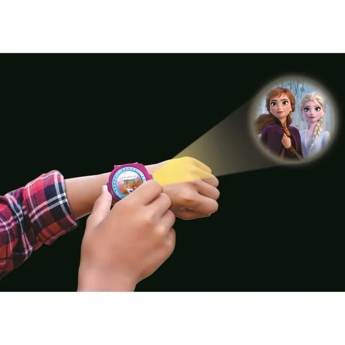 Lexibook Montre Digitale pour Enfants La Reine des Neiges 2 - Projecteur avec 20 Images, Affichage Heure/Date, Bracelet Ajustable et Communication par Messages Codés