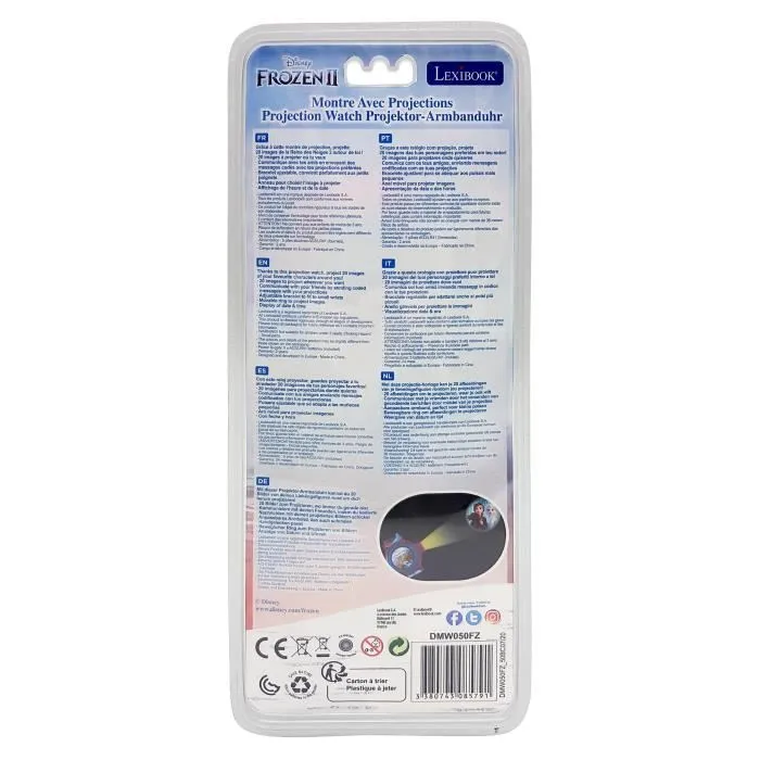 Lexibook Montre Digitale pour Enfants La Reine des Neiges 2 - Projecteur avec 20 Images, Affichage Heure/Date, Bracelet Ajustable et Communication par Messages Codés