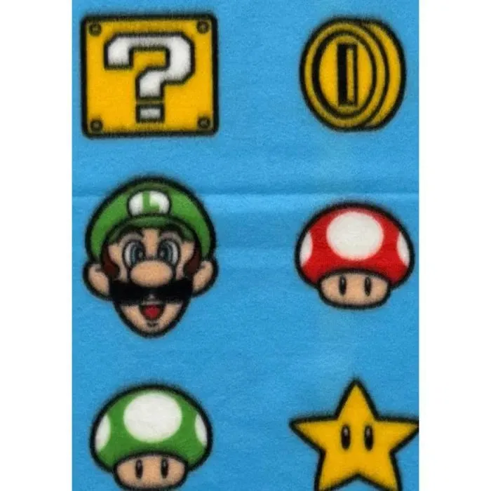 Mario Bros - Plaid polaire décoratif Super Mario - 100 x 140 cm - Couverture chaude et douce pour canapé, lit ou voyage - Motif Items fidèle à l'univers du jeu