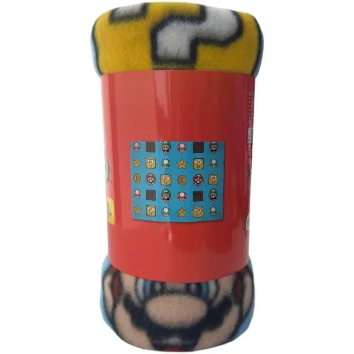Mario Bros - Plaid polaire décoratif Super Mario - 100 x 140 cm - Couverture chaude et douce pour canapé, lit ou voyage - Motif Items fidèle à l'univers du jeu