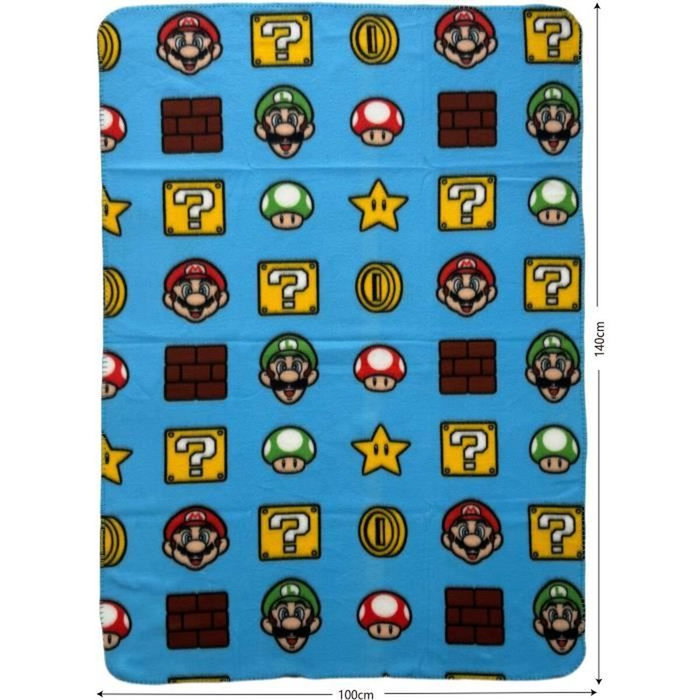 Mario Bros Plaid Polaire Multicolore Carreaux Écossais 100 x 140 cm