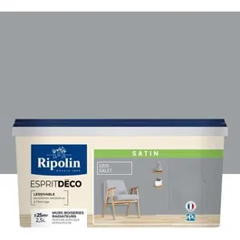 Ripolin Peinture Esprit Déco Galet 2.5L - Multi-supports (murs, boiseries, radiateurs), finition satinée, monocouche couvrante