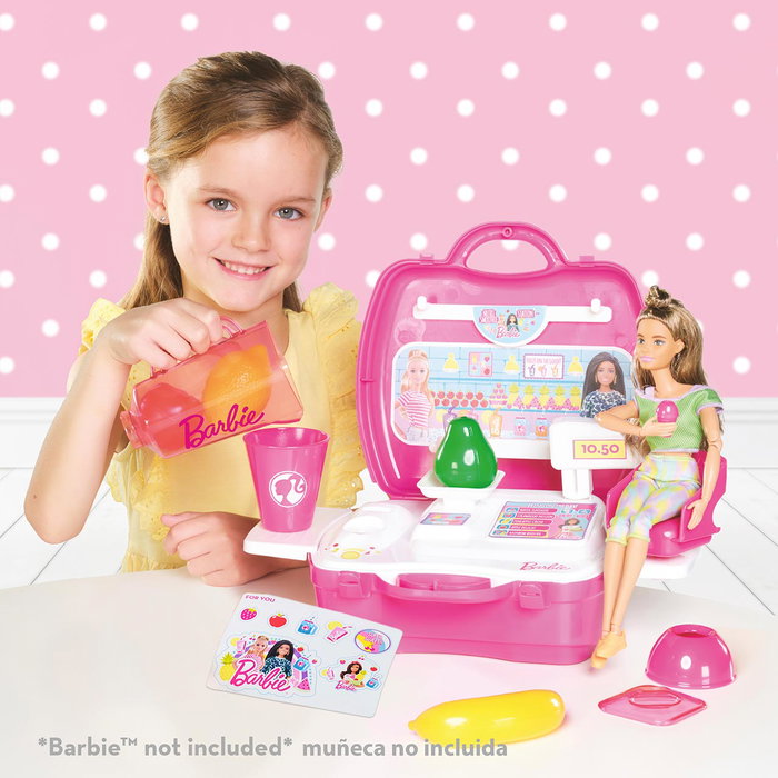 CEFA Barbie Maletín Smoothie Zumos y Batidos - Plus de 20 accessoires - Jeu éducatif multilingue dès 3 ans