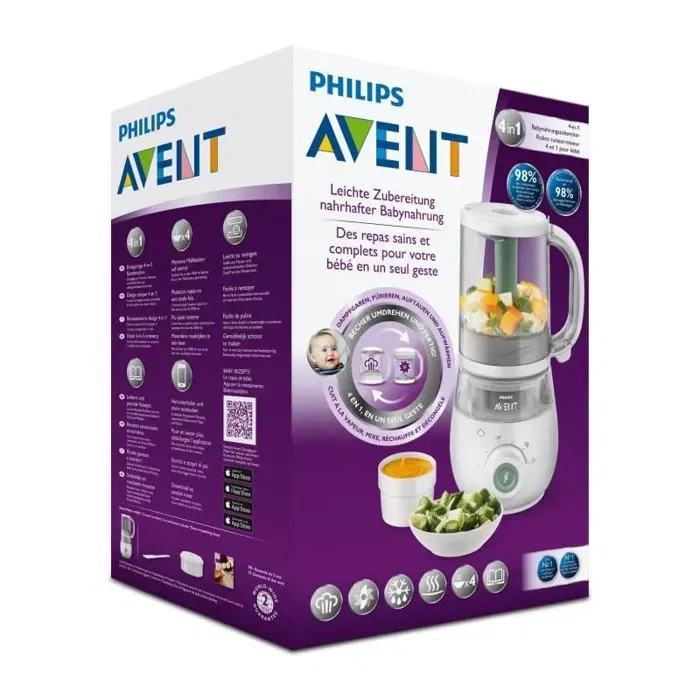 Philips Avent - Robot Cuiseur-Mixeur 4 en 1 pour Bébé - Cuit à la Vapeur, Mixe, Réchauffe, Décongèle - Appli Recettes - 400W - Design Compact