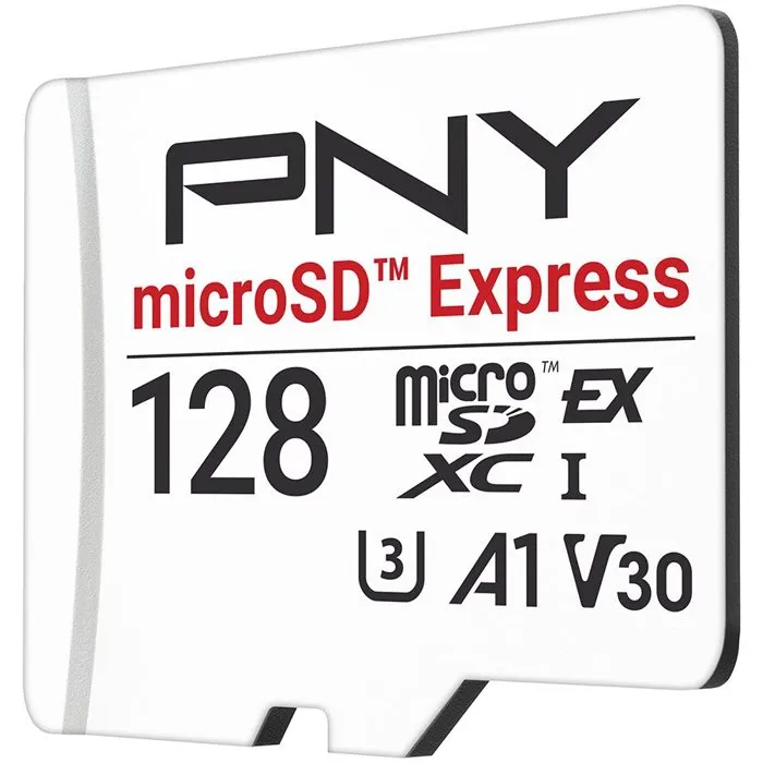 PNY Carte mémoire microSDXC Express 128 Go - microSD Express - Vitesse jusqu'à 890 Mo/s en lecture - UHS-I U3 V30 A1