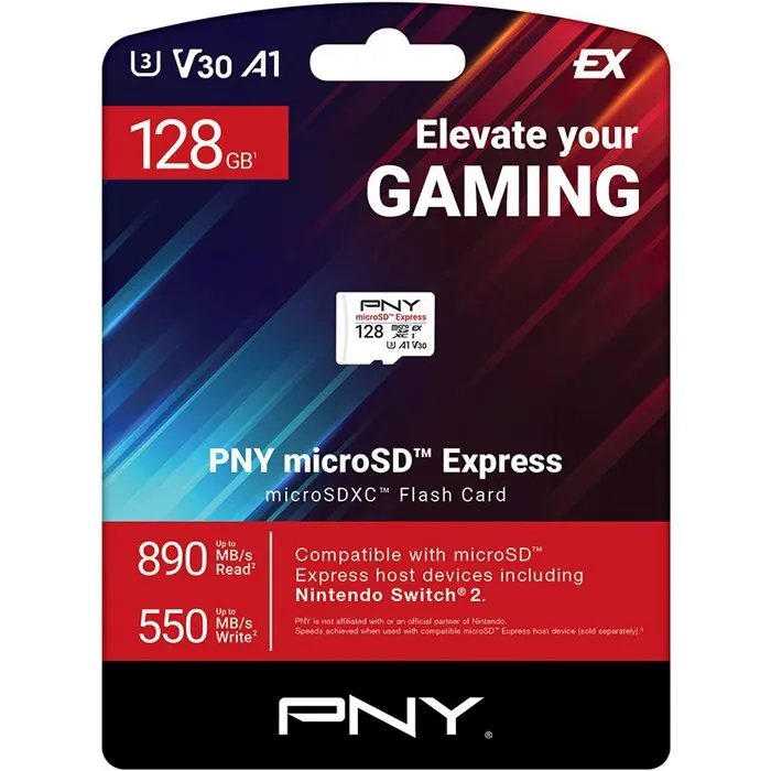 PNY Carte mémoire microSDXC Express 128 Go - microSD Express - Vitesse jusqu'à 890 Mo/s en lecture - UHS-I U3 V30 A1