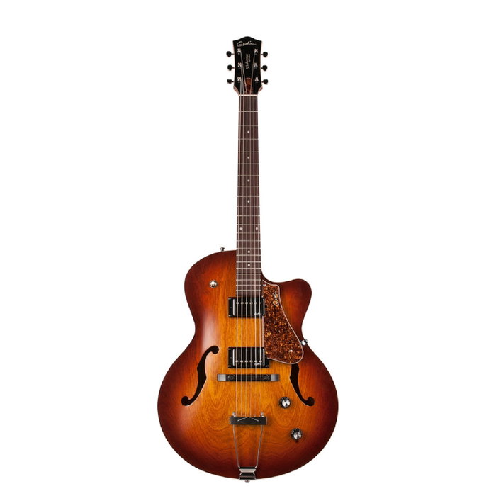 Godin 5th Avenue CW Kingpin II HB Guitare Archtop électro-acoustique avec Cutaway et micros Humbucking, finition Cognac Burst Godin 5th Avenue CW Kingpin II HB Guitare Archtop électro-acoustique avec Cutaway et micros Humbucking, finition Cognac Burst