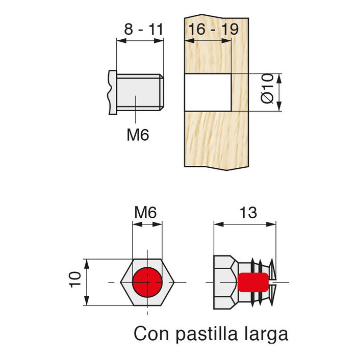 HERRAJES ALK - Tuerca Expansible M6-13 C/Bola ESPANDER 10 M612PA - Écrou expansif laiton M6 pour perçage diamètre 10 mm avec pastille intérieure
