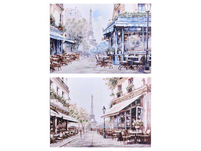 Giftdecor Tableau Toile Paysages Paris 70x100 cm Multicolore Brillant Bois et Tissu (Set de 4)