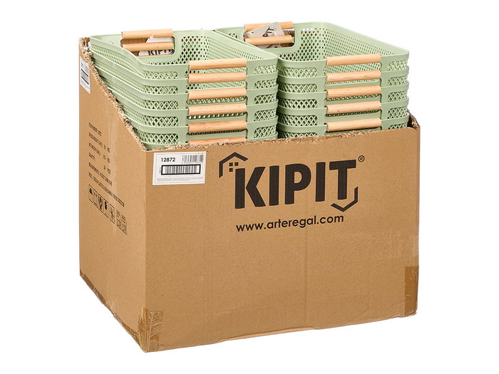 KIPIT Panier en plastique avec anses en bambou Vert-Bambou