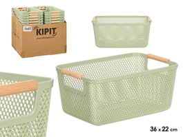 KIPIT Panier en plastique avec anses en bambou Vert-Bambou