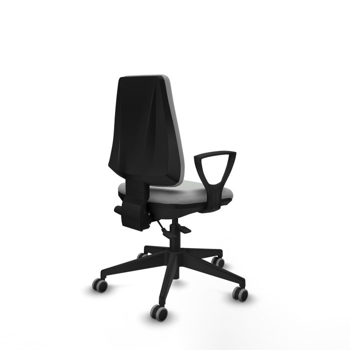 Chaise Elche Asynchrone Cuir écologique Gris clair Base pyramidale noire Accoudoirs fixes Sans appui-tête Roulettes 65mm pour moquette Chaise Elche Asynchrone Cuir écologique Gris clair Base pyramidale noire Accoudoirs fixes Sans appui-tête Roulettes 65mm pour moquette
