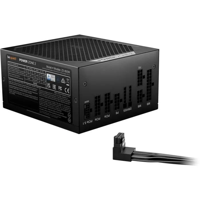 Be Quiet! Power Zone 2 BP007EU - Alimentation PC 850 W 80 PLUS Platinum, ATX 3.1, PCIe 5.1, connecteur 12V-2x6, refroidissement semi-passif