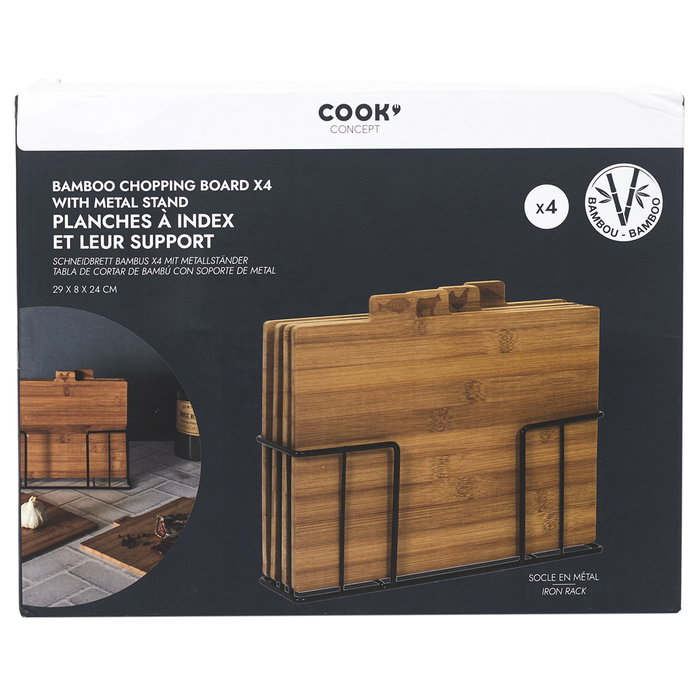 Cook Concept Ensemble de 4 planches à découper en bambou avec support Cook Concept Ensemble de 4 planches à découper en bambou avec support