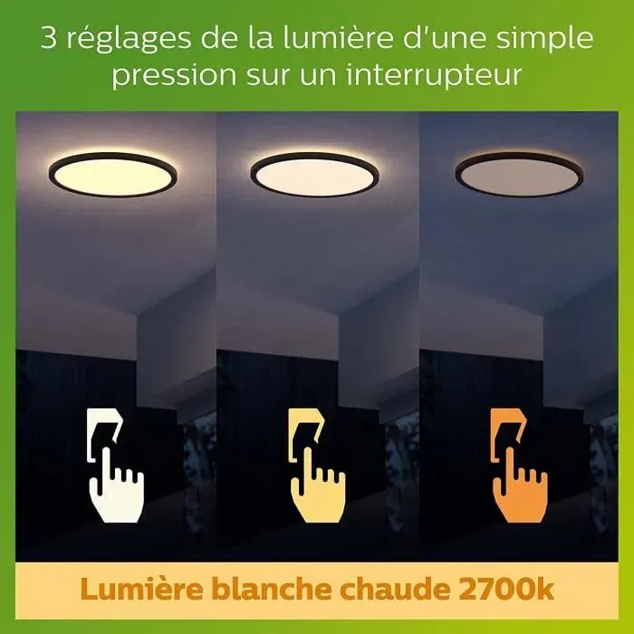 Philips SuperSlim - Plafonnier LED extérieur 15W IP54 noir - Éclairage à LED blanc froid - Installation murale ou au plafond