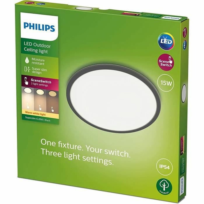 Philips Plafonnier LED SuperSlim 15W Noir IP54 pour extérieur Philips Plafonnier LED SuperSlim 15W Noir IP54 pour extérieur