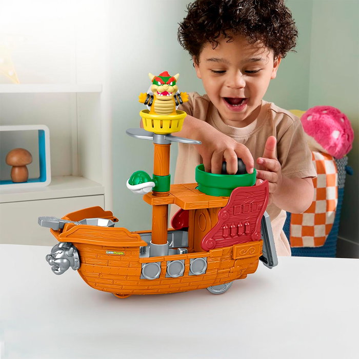 Fisher-Price Little People Barque de Bowsers Super Mario - Jouet à pousser avec canon à boulets et figurine - Pour enfants dès 12 mois