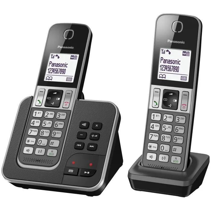 Panasonic KX-TGD322FRG Téléphone sans fil avec répondeur numérique, base et 2 combinés, mains libres et identification de l'appelant Panasonic KX-TGD322FRG Téléphone sans fil avec répondeur numérique, base et 2 combinés, mains libres et identification de l'appelant
