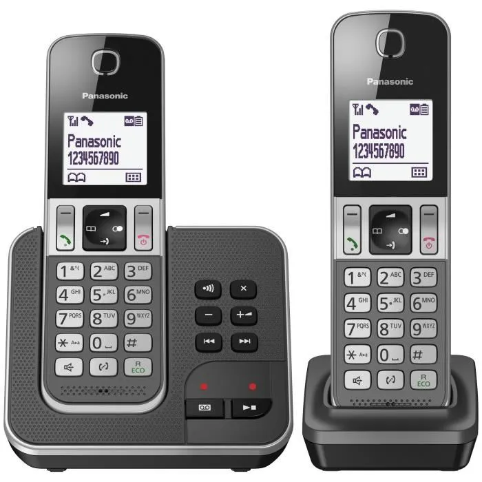 Panasonic KX-TGD322FRG Téléphone sans fil avec répondeur numérique, base et 2 combinés, mains libres et identification de l'appelant Panasonic KX-TGD322FRG Téléphone sans fil avec répondeur numérique, base et 2 combinés, mains libres et identification de l'appelant