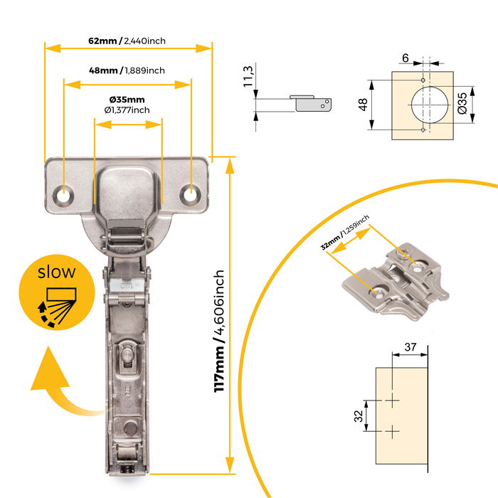 Emuca Lot de 20 charnières droites X91N avec embases à visser, Hauteur 0, Acier, Nickelé Emuca Lot de 20 charnières droites X91N avec embases à visser, Hauteur 0, Acier, Nickelé