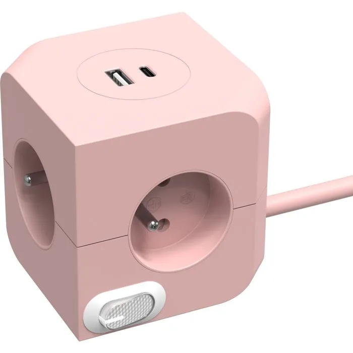 Link2Home Cube multiprise rose avec 4 prises secteur 16A et 2 ports USB