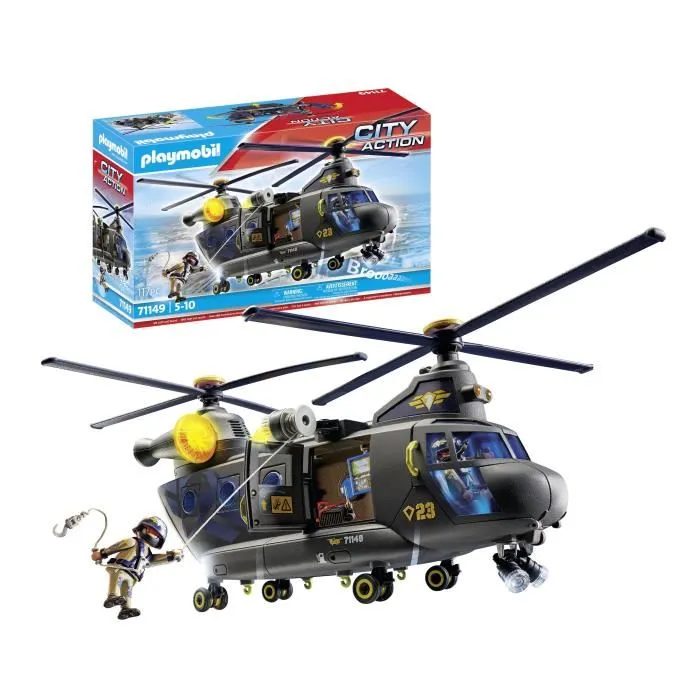 Playmobil 71149 - HÉLICOPTÈRE De Transport des Forces Spéciales, Collection City Action Les Policiers, 117 Pièces avec Effets Lumineux et Sonores, Jouet à Partir de 5 Ans