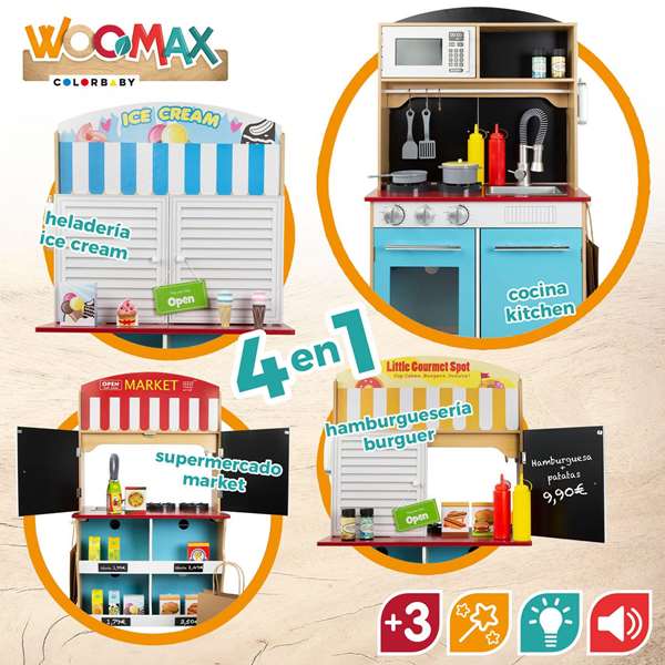 Color Baby Woomax Cuisine Glacière Jouet en Bois pour Enfants 36 Mois+, avec Lumières, Fonctionne sur Piles AAA, Dimensions: 60x40x109 cm Color Baby Woomax Cuisine Glacière Jouet en Bois pour Enfants 36 Mois+, avec Lumières, Fonctionne sur Piles AAA, Dimensions: 60x40x109 cm