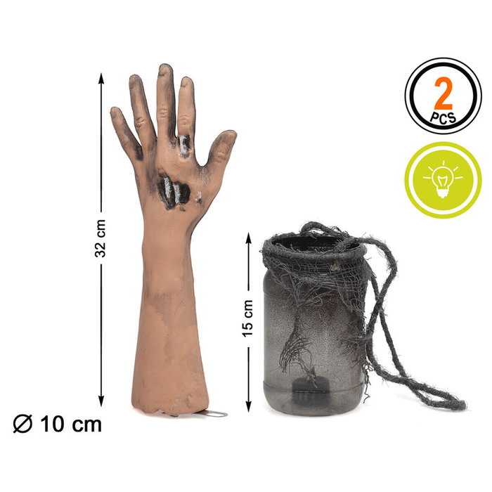 BigBuy Home Décoration d'Halloween Main 2 Pièces avec Lumière