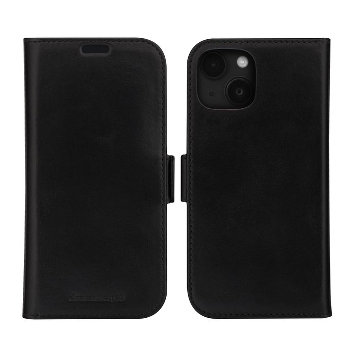 dbramante1928 Lynge - Étui portefeuille 2-en-1 en cuir pleine fleur avec support détachable, compatible recharge sans fil et blocage RFID, pour iPhone 15 Plus Noir
