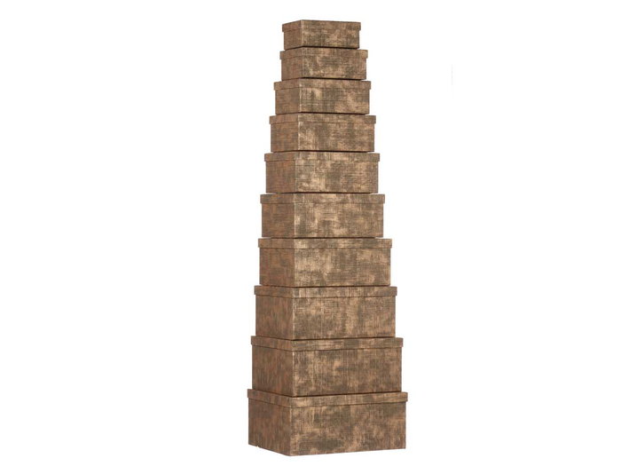 Pincello Lot de 10 boîtes en carton rectangulaires marron à rayures 37x16x29 cm (Set de 2)