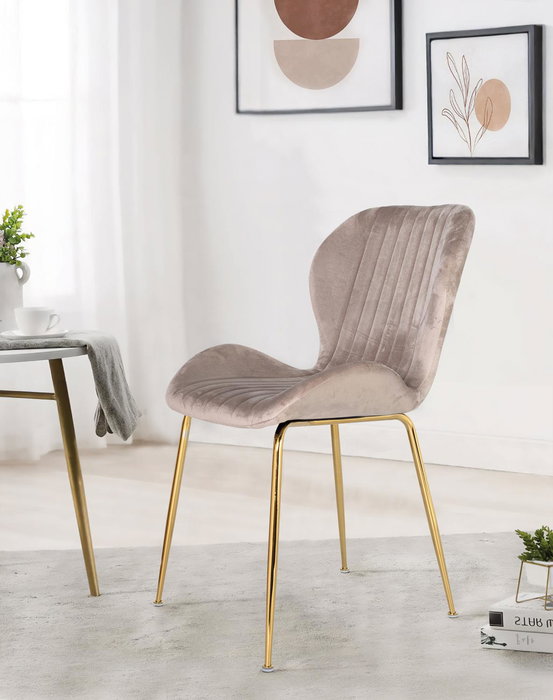 GINER Y COLOMER - Lot de 4 chaises design avec assise en velours gris clair et structure en acier aux finitions dorées - Confortable et élégant - Nécessite un assemblage