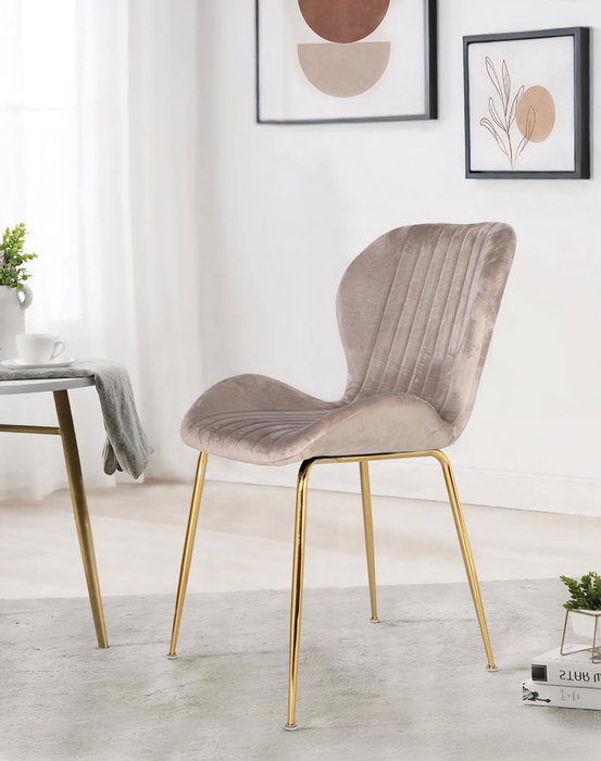 GINER Y COLOMER - Lot de 4 chaises design avec assise en velours gris clair et structure en acier aux finitions dorées - Confortable et élégant - Nécessite un assemblage