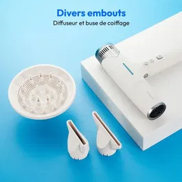 MEDION MD19984 Sèche-cheveux 1500 W Blanc, 3 vitesses et 3 températures, technologie ionique, fonction autonettoyante, diffuseur et buses inclus
