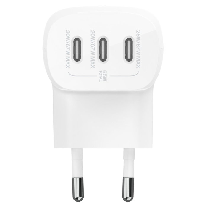 Belkin Chargeur mural 67W Trio 3 ports USB-C Blanc WCC002VFWH Belkin Chargeur mural 67W Trio 3 ports USB-C Blanc WCC002VFWH